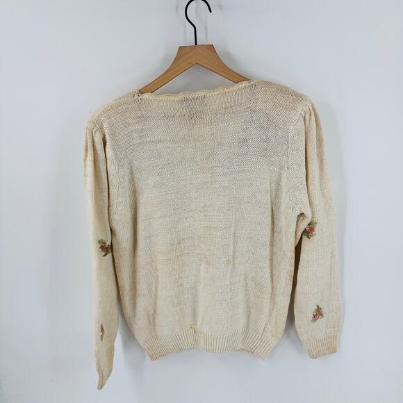 Vintage Private Party Ramie Cotton Floral 3D Knit Cardigan Sweater L Grannycore - Picture 2 of 10